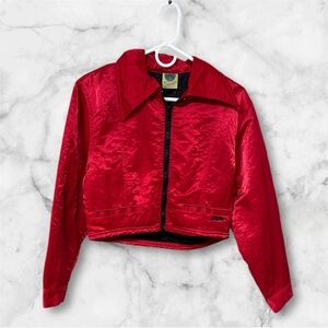 Anarchy vintage Stylish satin Red crop Jacket zipper front